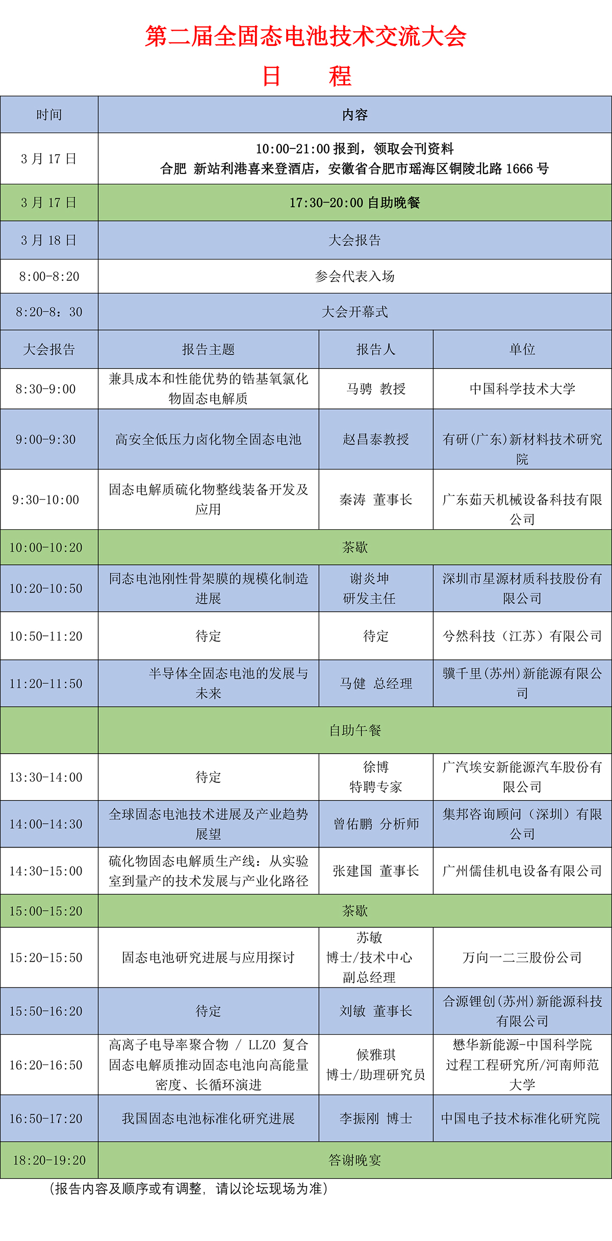 第二屆全固態(tài)電池技術(shù)交流大會(huì)日程
